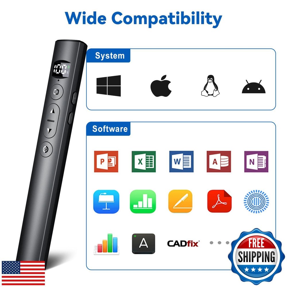 Rechargeable Presentation Clicker with Laser Pointer for Powerpoint Presentat