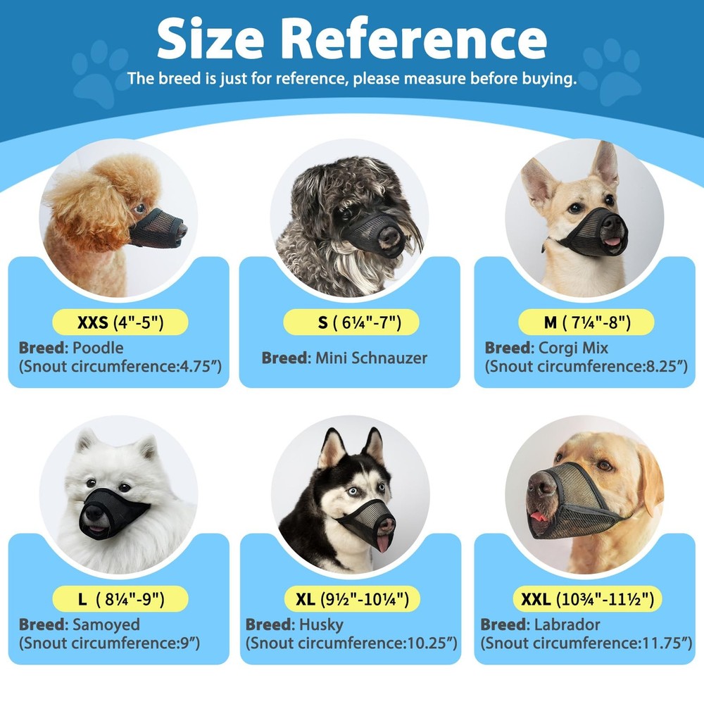 LUCKYPAW Dog Muzzle Suits for Small Medium Large Dogs, Mesh Muzzle Anti Bitin...