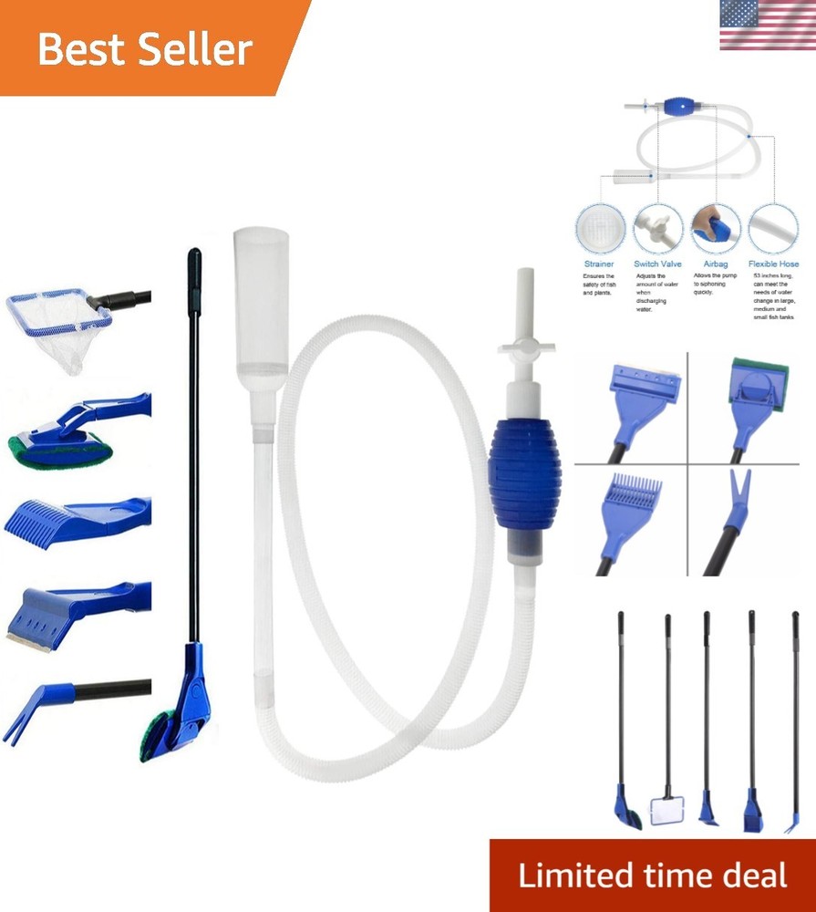 5-in-1 Aquarium Cleaning Tools: Efficient Siphon Vacuum & Algae Scraper