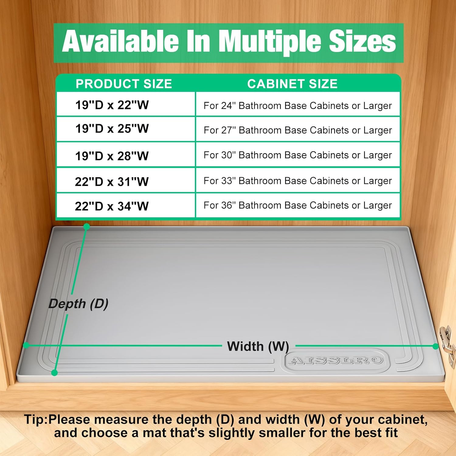 Under Sink Mat 22" X 19", Waterproof Silicone Under Sink Mats for Kitchen, Anti-