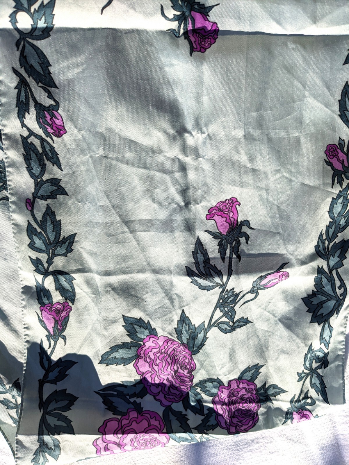 Vintage satin gray pink floral victorian rose boho goth pin up gypsy scarf