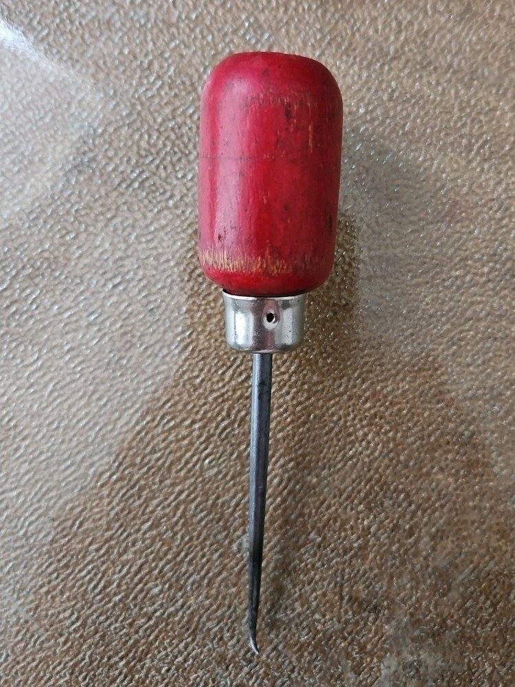 Vtg 4.5" red handle Hook awl