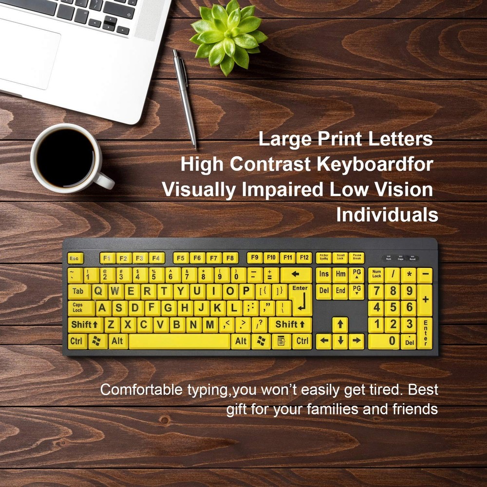 Large Print Computer Keyboard, Wired USB High Contrast Keyboard with Oversize...
