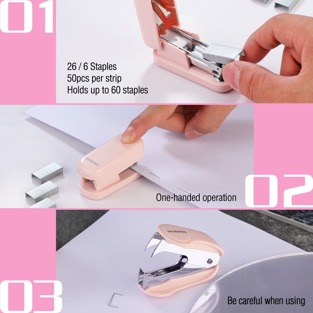 WORKPRO Mini Stapler Set Pocket Stapler Staple Remover 2000 Staple Non-Slip Base