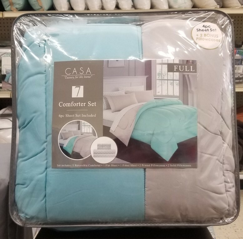 CASA 7-Piece Solid Reversible Comforter Set With BONUS Sheets, Full, Aqua