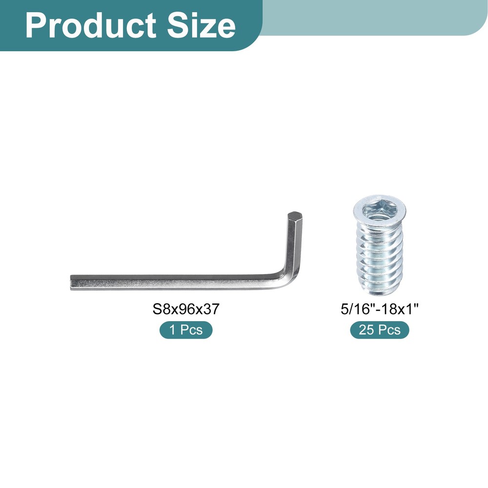 25PcsThreaded Inserts, 5/16"-18x1" Nut Threaded Insert for Wood Working Tools