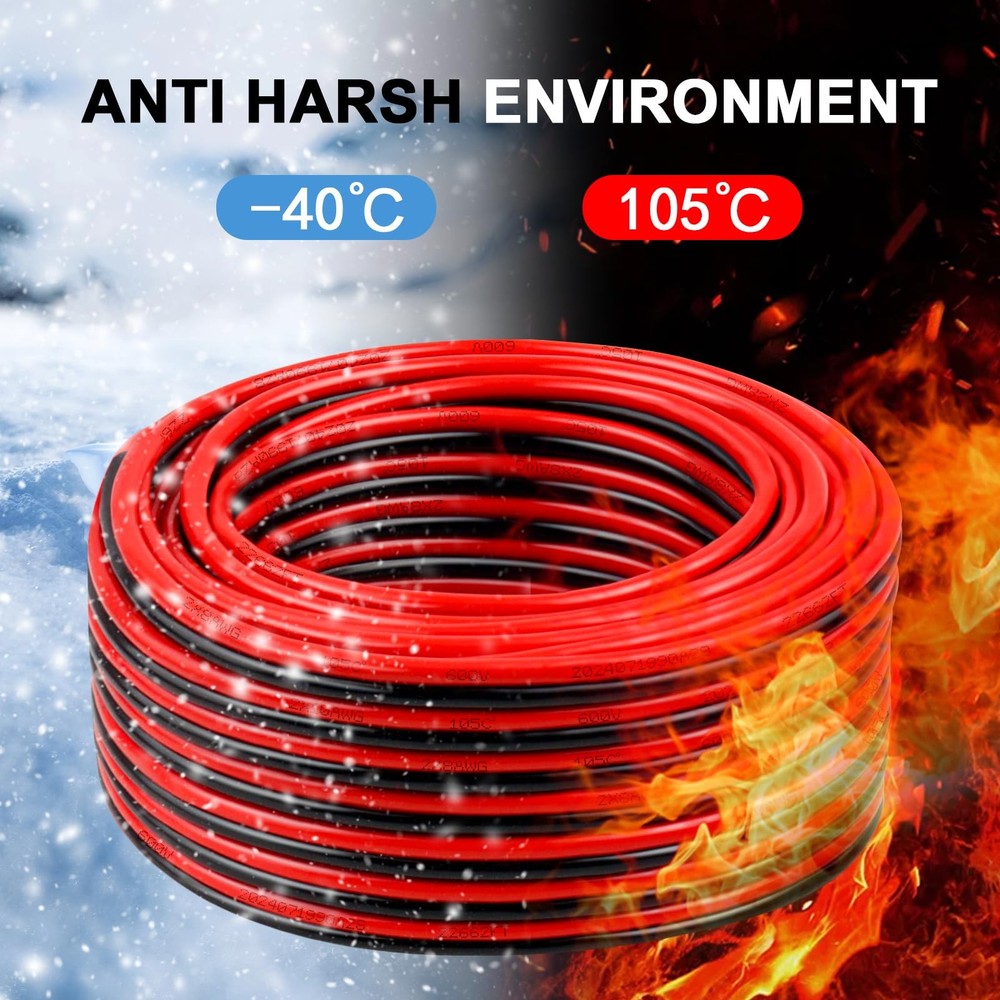 25FT 8 AWG Electrical Wire 2-Conductor Tinned Copper Stranded Low Voltage Wire