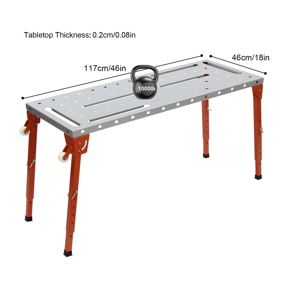 1000 pounds Welding Workbench Table 4 adjustable and foldable legs+2 caster