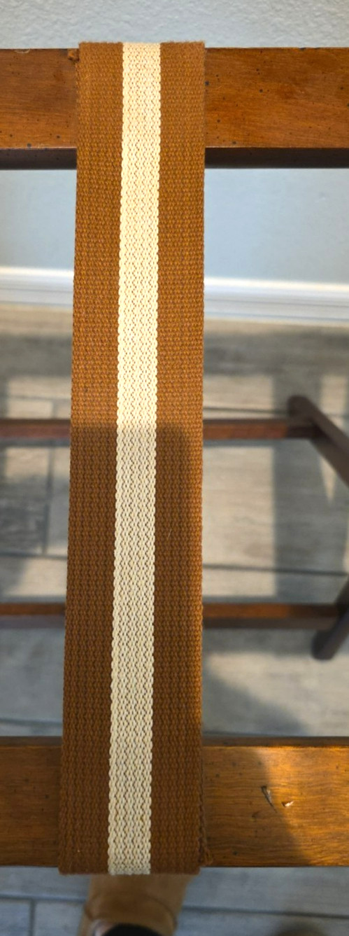 Vtg 1991 BOMBAY Folding Luggage Stand Suitcase Rack Wood Frame Striped Straps