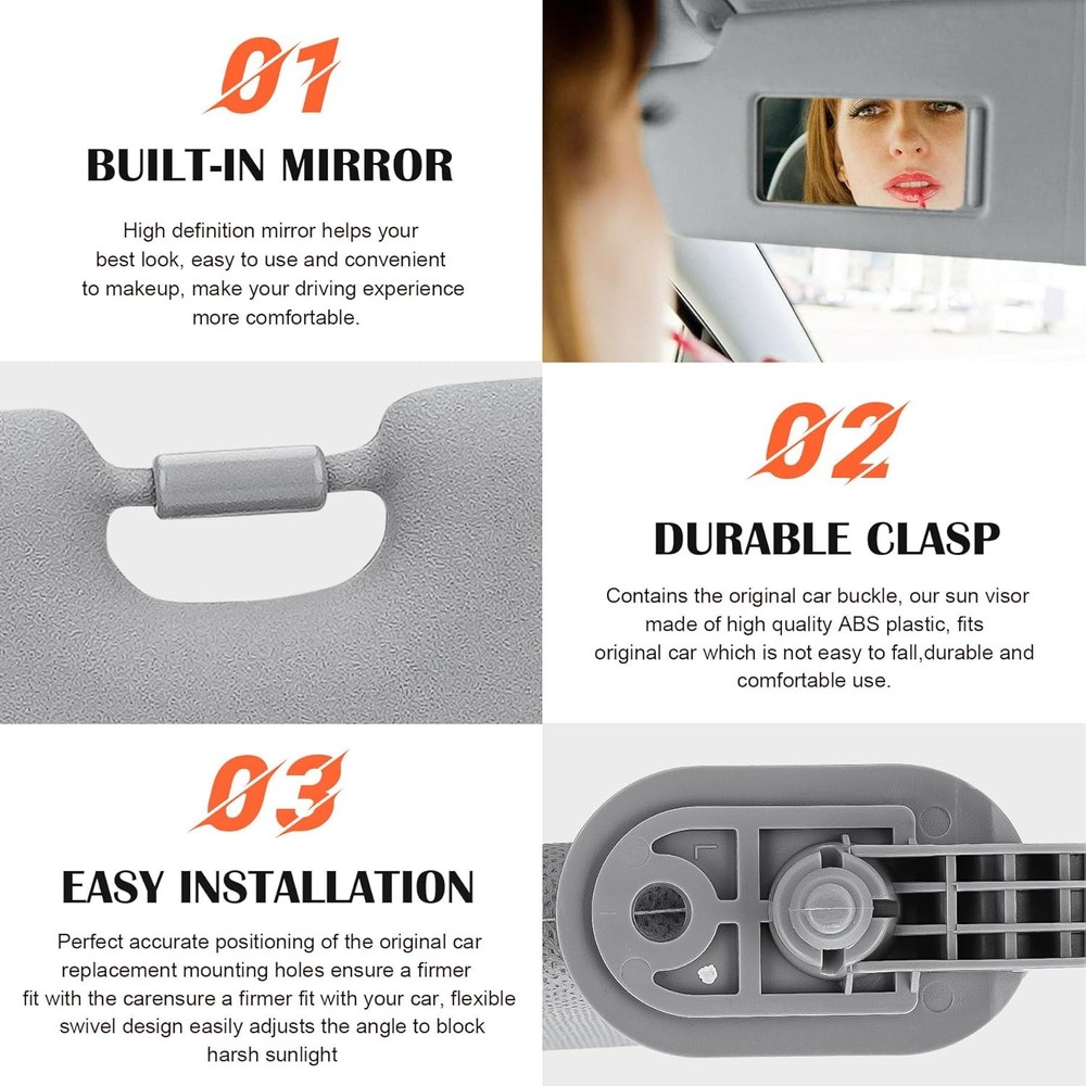 Gray Driver Left + Passenger Right Side Sun Visor Replacement Compatible Grey
