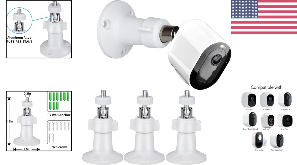 All-in-One Adjustable Wall Mount for Arlo Security Cameras - Waterproof (3 Pack)