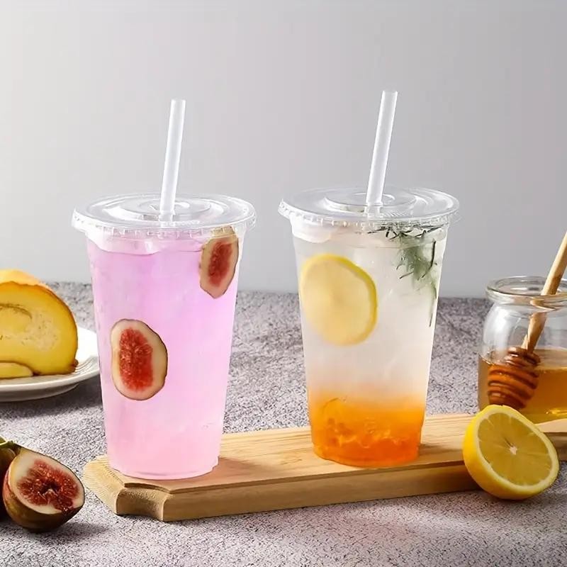 16oz Clear Plastic Cups with Flat Lids, Durable for Iced Coffee, Smoothies