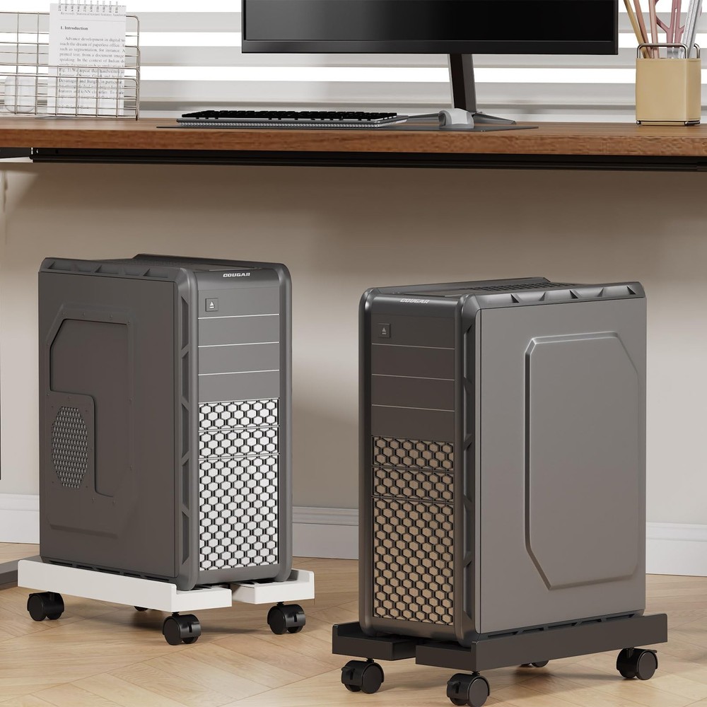 Gaming CPU Stand, Mobile Computer Tower Rack, 4 Casters, Black