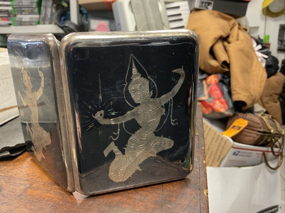 VTG Siam Thailand Solid Sterling Silver & Niello Dancer Etch Cigarette Case 4oz