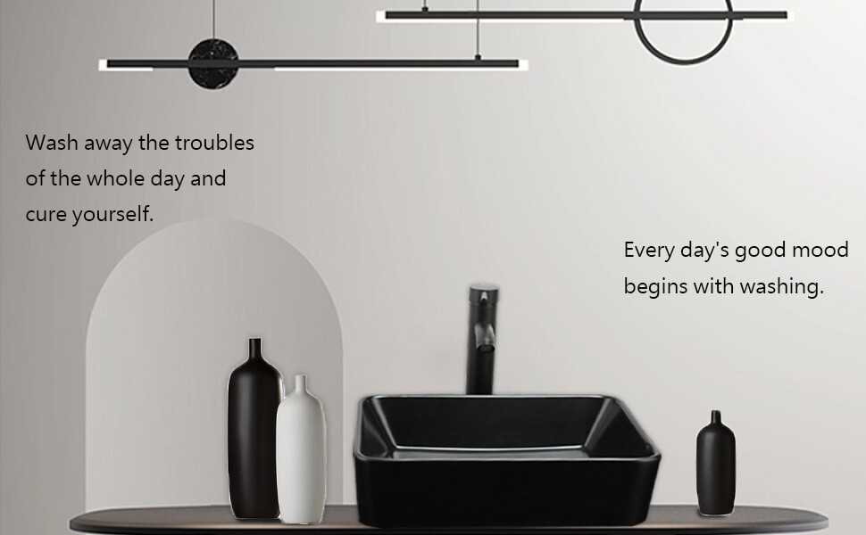 US Black Ceramic Bathroom Vessel Sink Rectangular Mixer Deck Mount Tap Set Drain