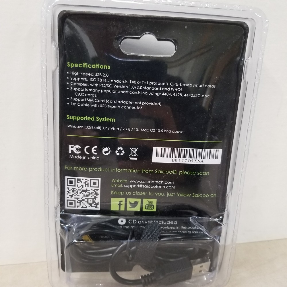 High Speed USB 1m Cable With USB Type A Connector Smart Card Reader