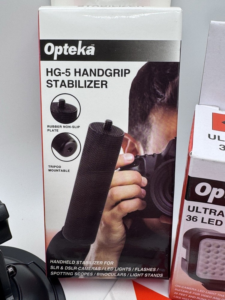 Opteka Camera Accessory Lot -LED Light , Suction Mount, Stabilizer, Card Reader