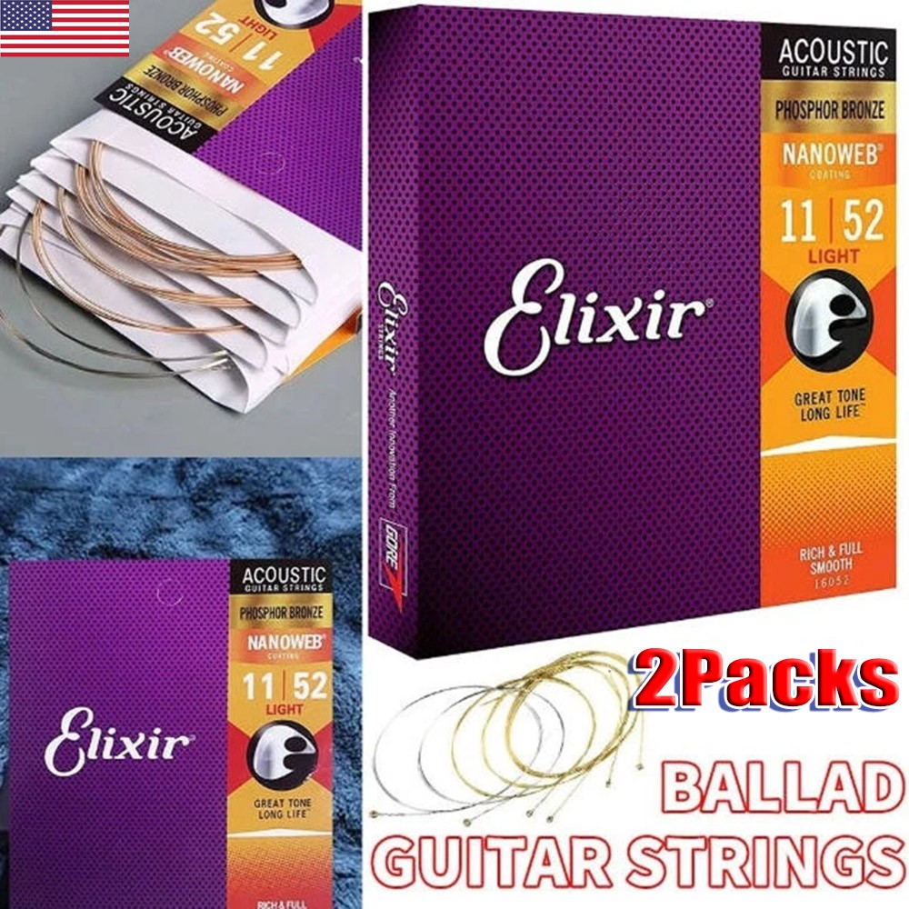 Elixir Phosphor Bronze Acoustic Guitar Strings Custom Light (11-52) 2-Pack US