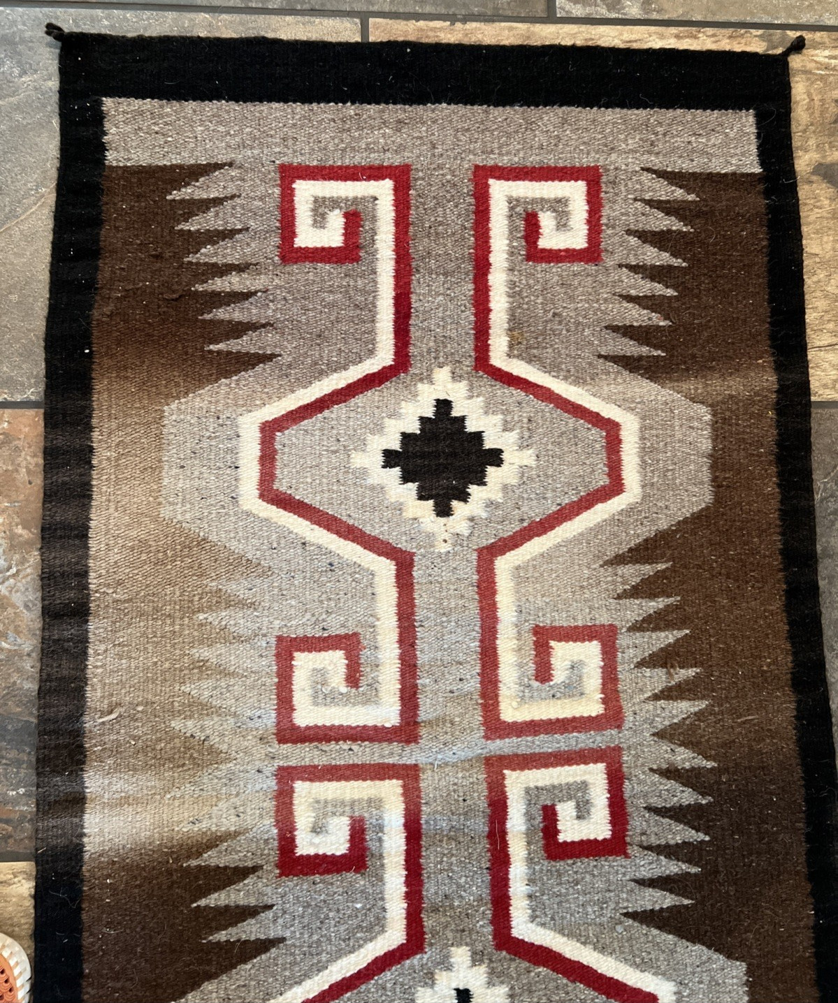 VINTAGE NATIVE AMERICAN NAVAJO WOOL RUG / HANDWOVEN 30" x 58"