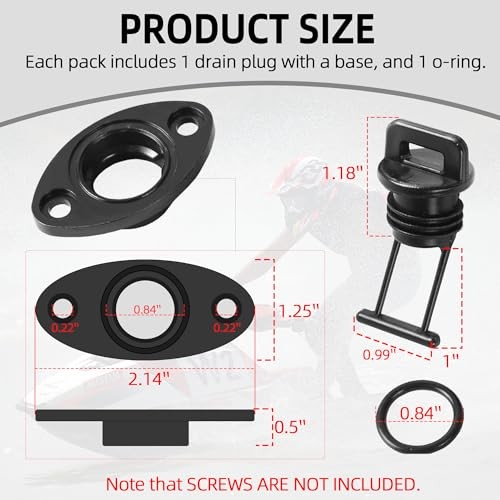 (2-Pack, Black) Gas Tank Drain Plug/Base Replacement with O-Ring Compatible