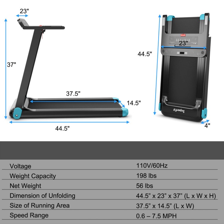 Folding Compact Treadmill – App Control, Bluetooth Speaker, 12 Preset Programs