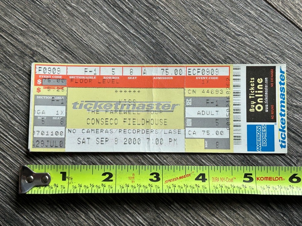 KISS Full Ticket Stub Farewell Concert Tour Indianapolis Sep 9 2000 Vintage Kiss