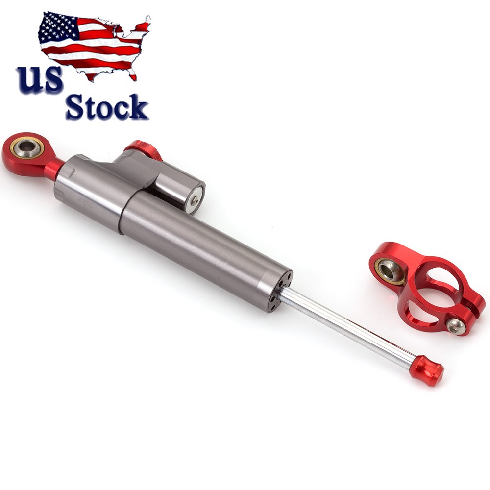 US CNC Motorcycle Gray&Red Steering Damper Stabilizer Linear Reversed Universal