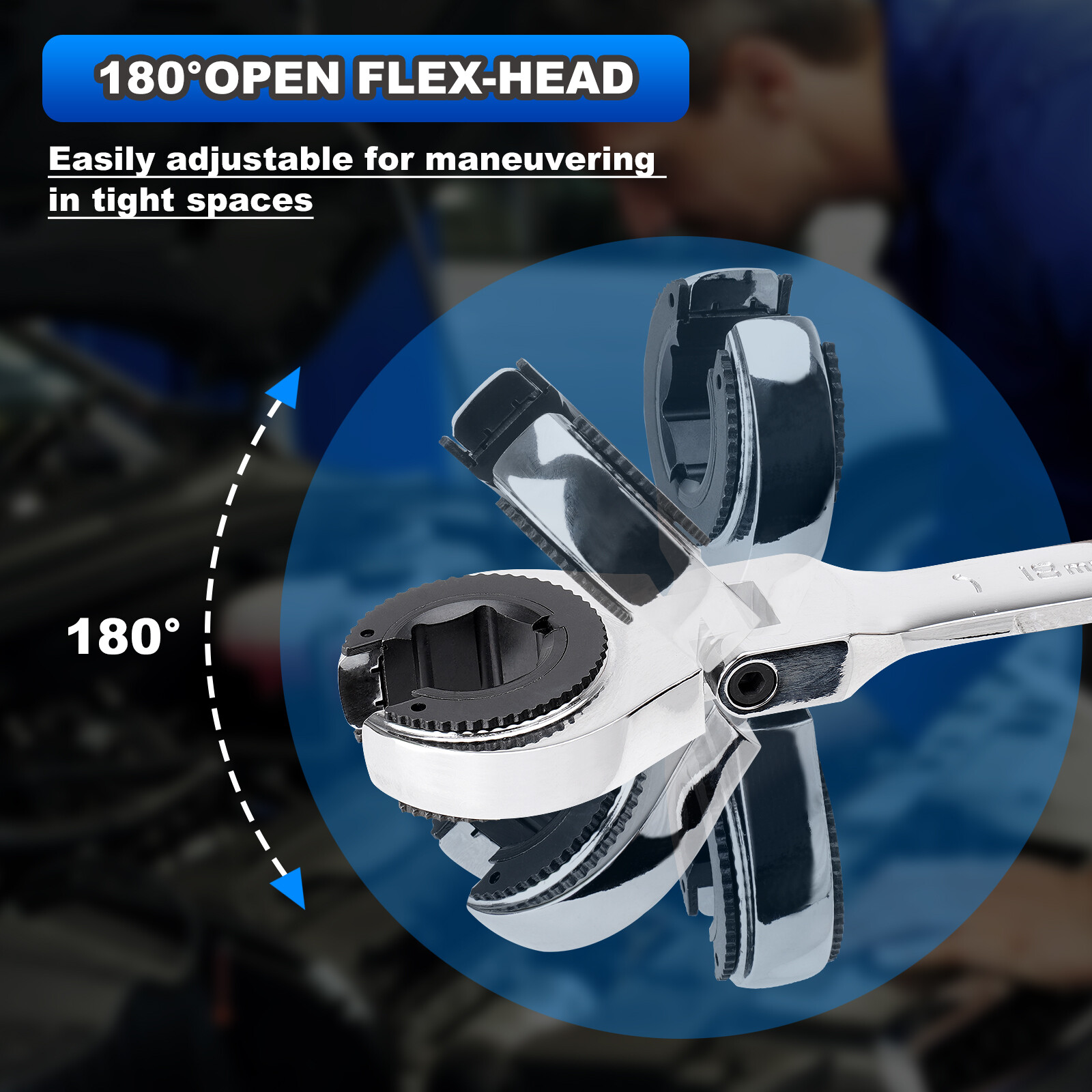 12PCS 8-19mm Metric Open Flex-Head Ratcheting Wrench Metric Spanner w/ 72 Teeth