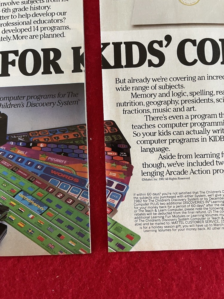 Vintage 1985 Mattel Programs For Kids Computers Print Ad