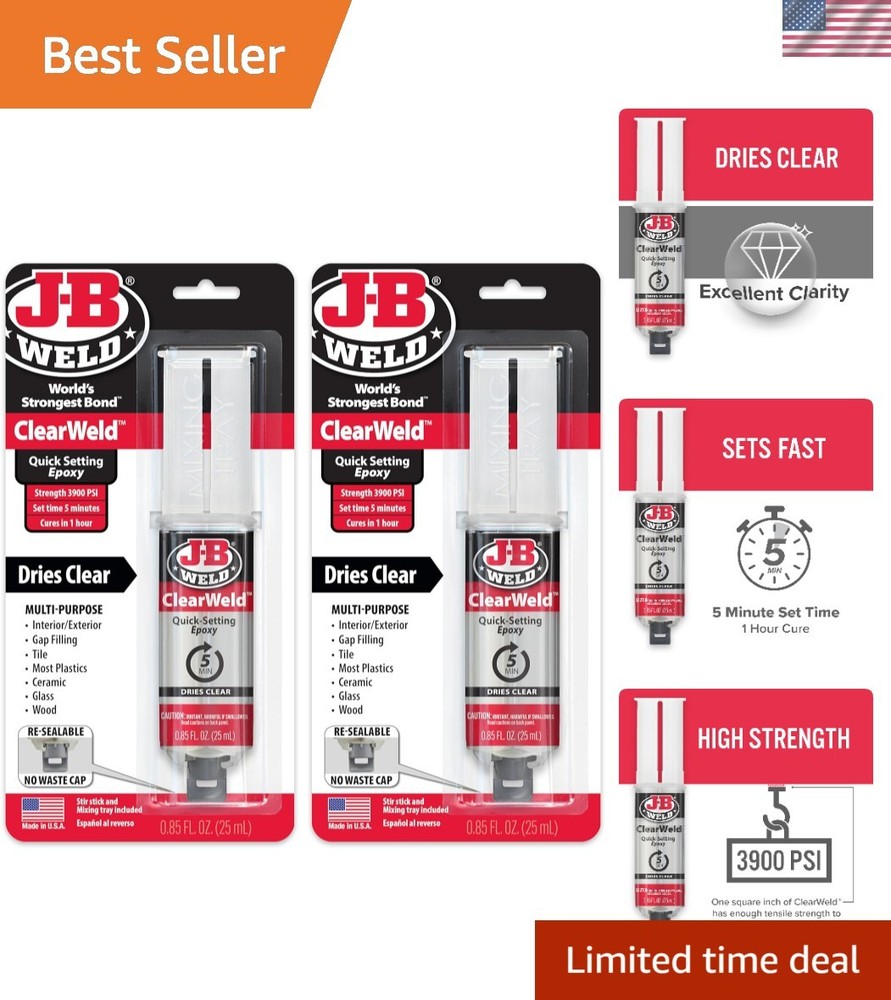 Multipurpose ClearWeld Epoxy - Quick Set & Strong 2 Pack for All Applications