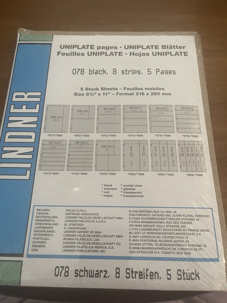 LINDNER 078 Uniplate - Black - 5 Pages- 8 Strips Per Page