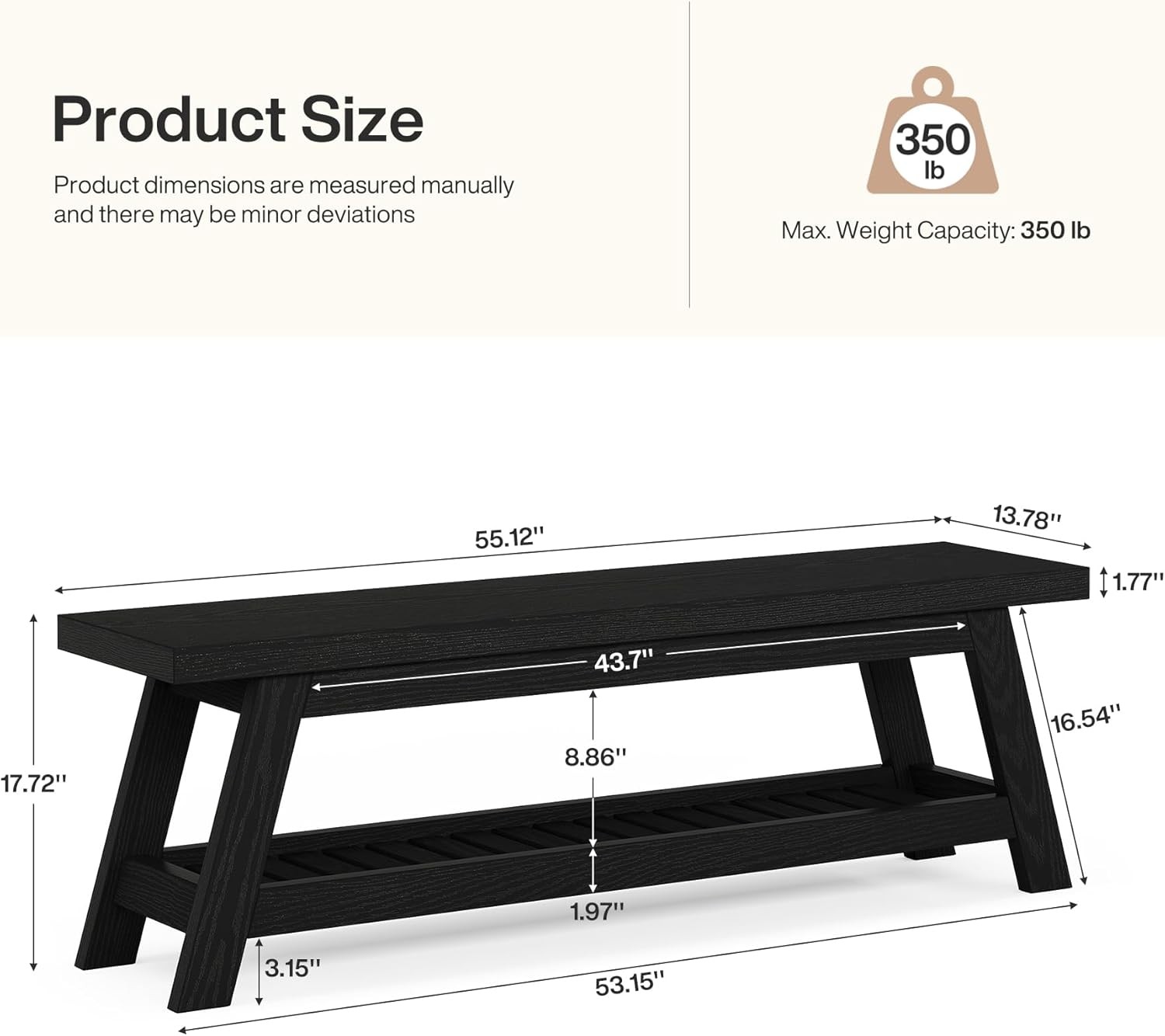 55'' Wooden Entryway Bench Narrow Hallway Foyer Seating Bench with Shoe Storage