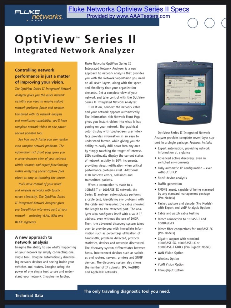 Fluke Network Optiview Series II Integrated Network Analyzer Excellent Condition