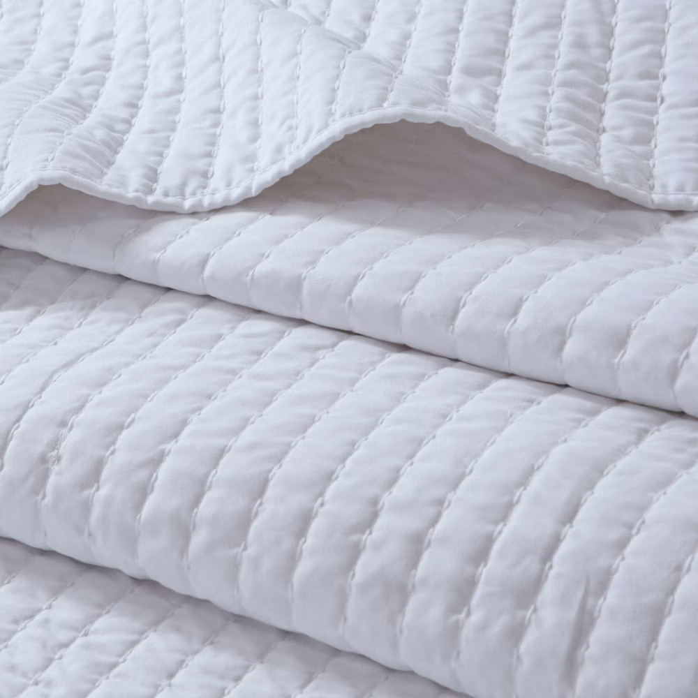 White Khaki Mitchell Solid Brushed Fabric Quilt Set Full/Queen 3pc