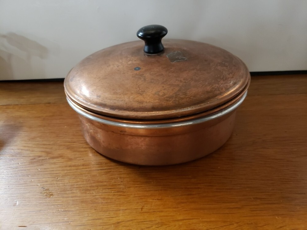 Vtg Copper Warming Pot Chafing Dish Three Piece Set