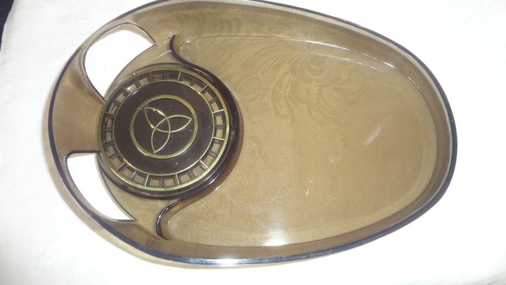 SET/4 - Classic 1968 ATOMIC design SMOKE PLASTIC snack 8" TRAYS & COASTERS