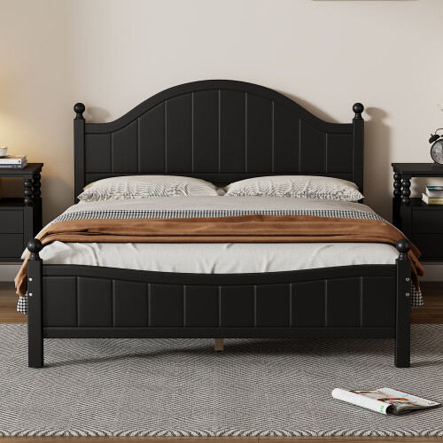 Full/Queen/King Size Platform Bed Solid Wood Bed Frames w/ Headboard & Footboard