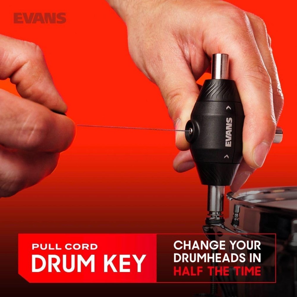 Evans Pull Cord Drum Key - Fully Mechanical Three Head Drum Key - Keys for Tunin