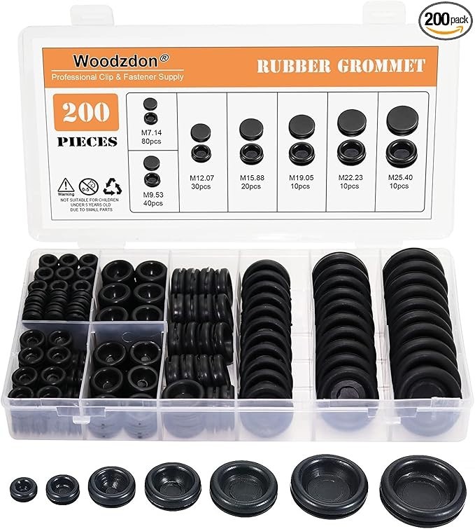200 Black Rubber Hole Plugs Assortment for Auto Body and Sheet Metal, Flush Head