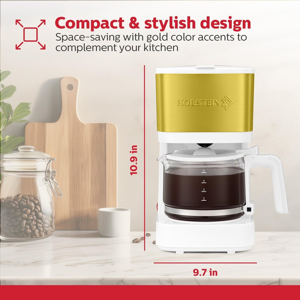 5 Cup Coffee Maker – Compact Drip Coffee Machine with Auto Pause & Serve, Reu...