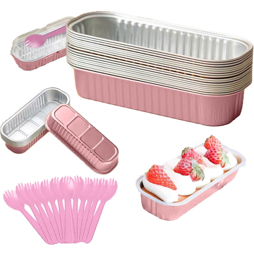 12Pack Mini Loaf Pans with Lids and Spoons, 6.8oz Disposable Rectangle Alumin...