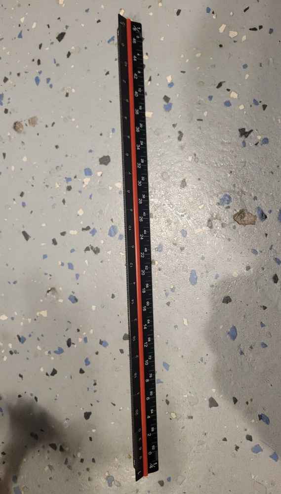 Architectural Scale, 12" Aluminum color coded Triangular Ruler Engineers Rule