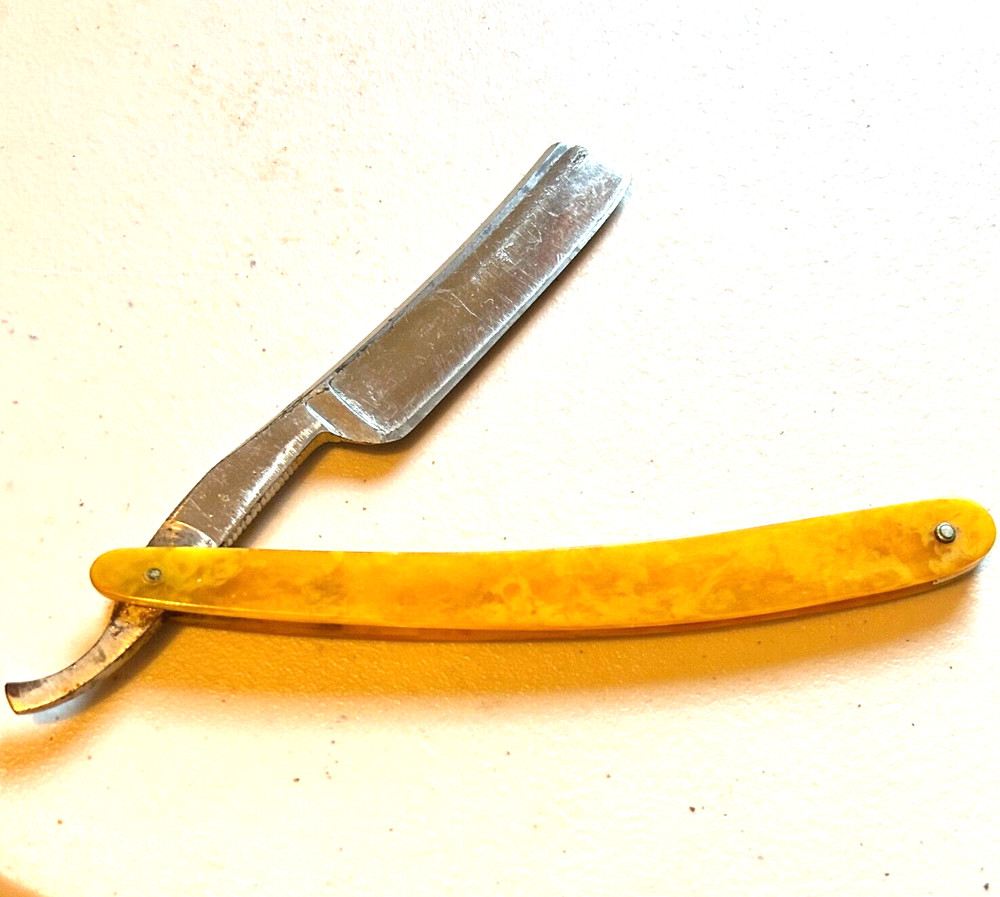 Devon MFG Co Chicago straight razor yellow mottled handle