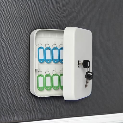 Jssmst Key Lock Box Wall Mount Security Small 20 Hooks, 20 Hooks White Matt