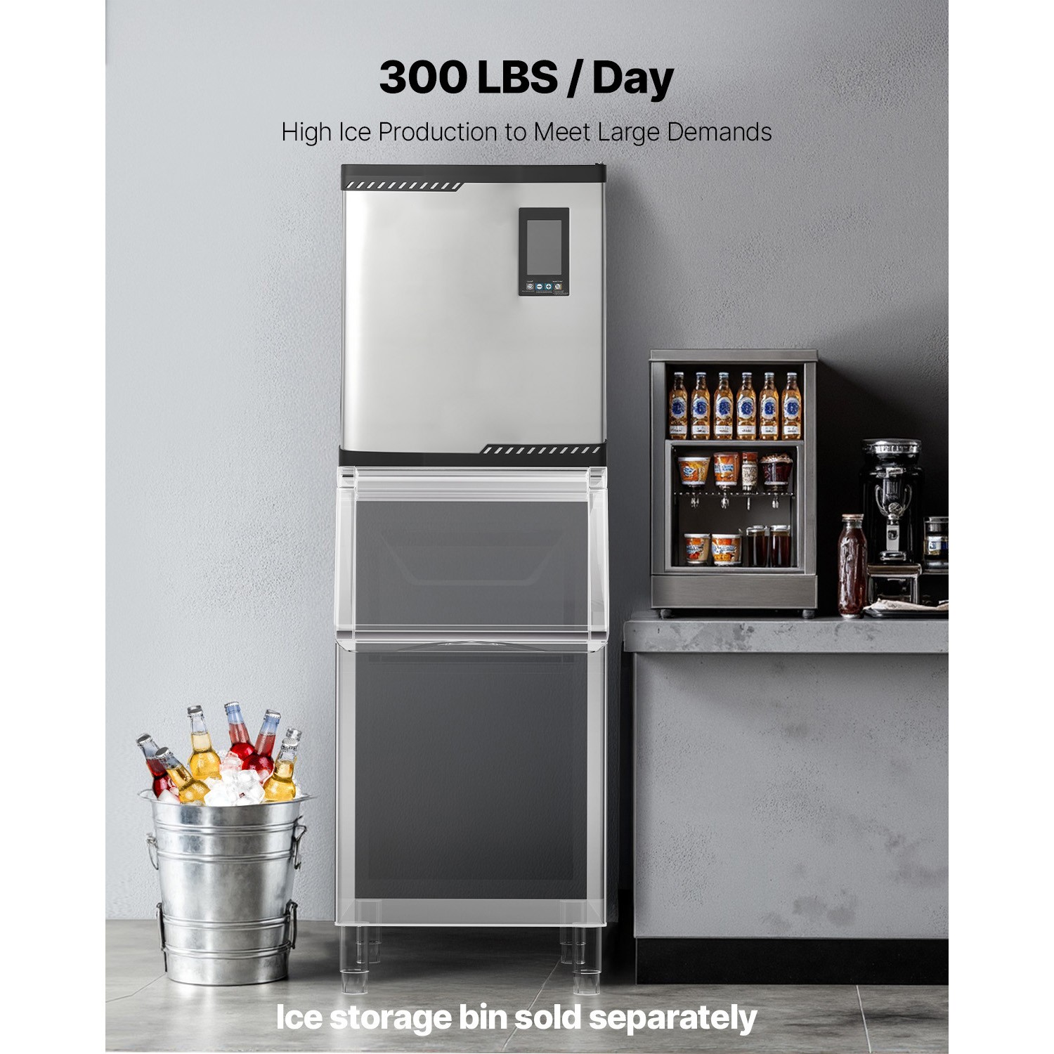 Uimoso Commercial Ice Maker Machine - Produces 300 lbs/Day with Self-Cleaning