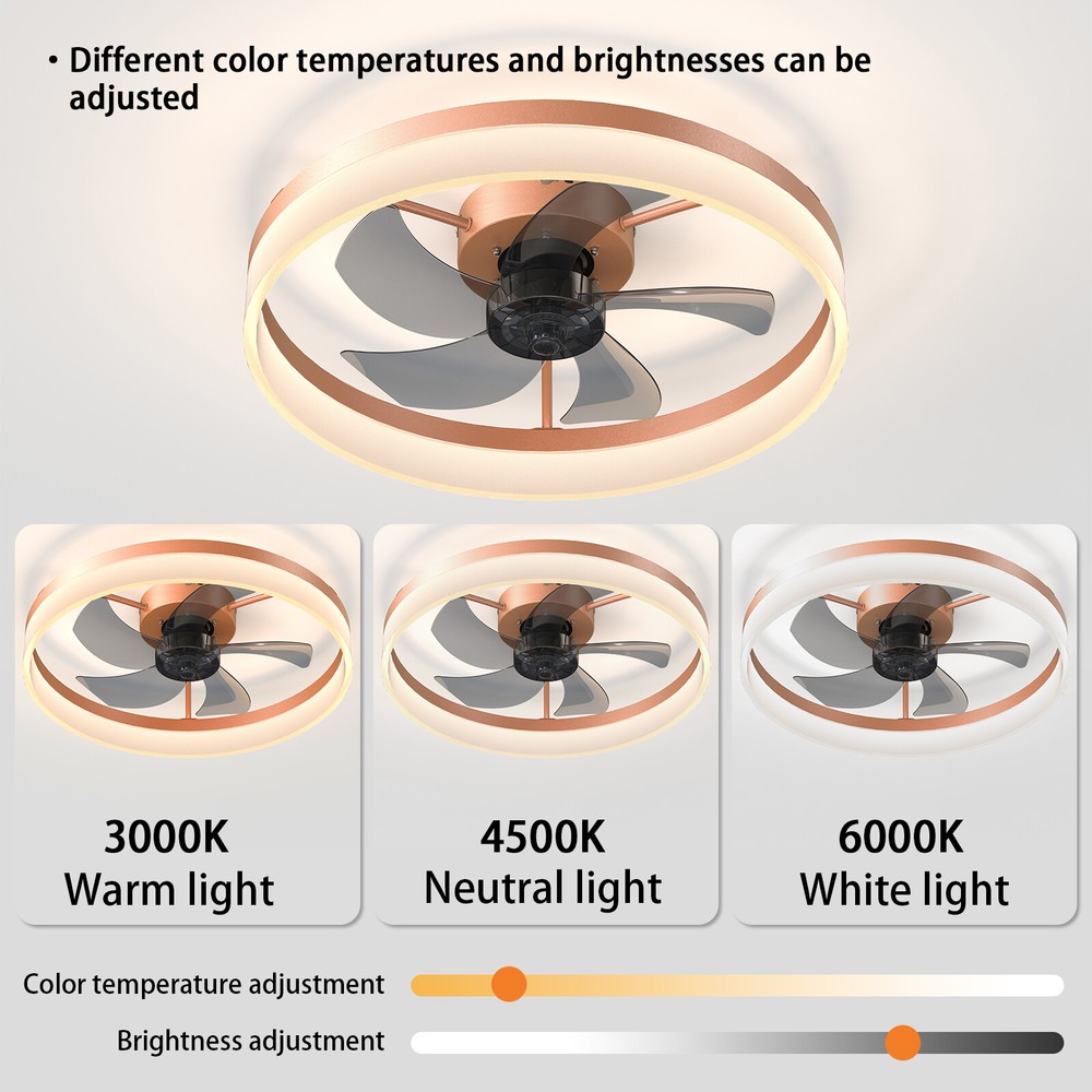 Ceiling Fans w/Lights Dimmable LED Embedded installation Rose Gold ceiling fan
