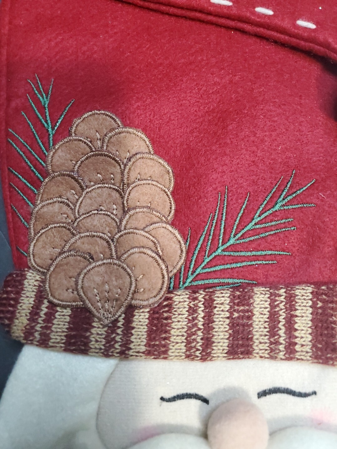 CHRISTMAS EVE 3D SANTA FELTED WOOL PINE CONE MITTEN CHRISTMAS STOCKING 17.5"