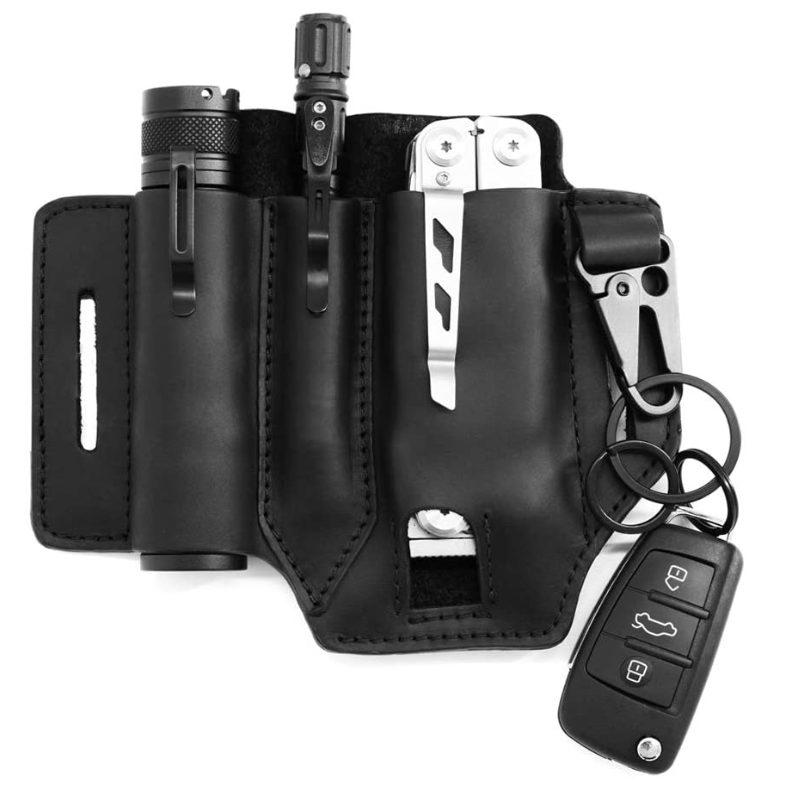 Multitool Flashlight Sheath Belt Leather EDC Pocket Organizer Pen Holder Pouch