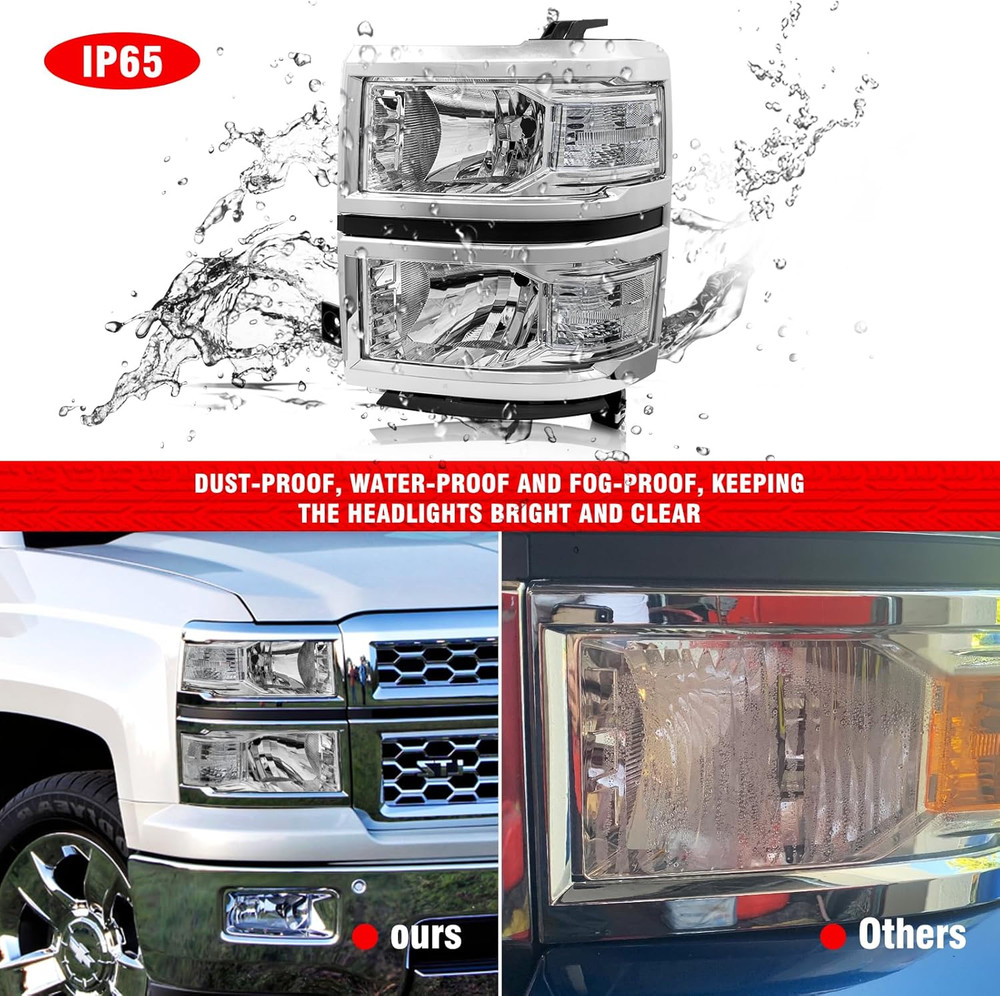 2014-2015 Chevy Silverado 1500 Headlights Assembly Chrome & Clear Left Right Set