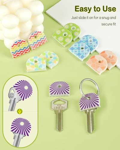 12 Pcs Key Covers Caps, 1" Key Identifiers with Labels, Printed Pattern